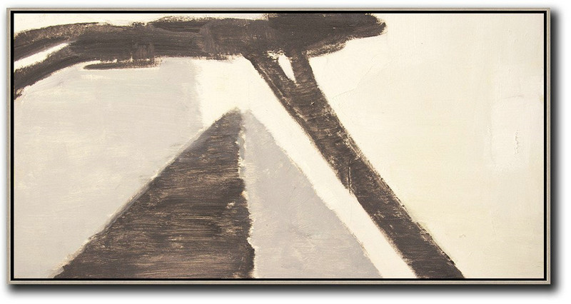 Abstract Painting Extra Large Canvas Art,Horizontal Palette Knife Contemporary Art,Oversized Art,Black,Grey,Light Yellow.etc